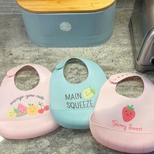 Silicone Baby Bib Set - Pink & Blue Cute Fruit Designs